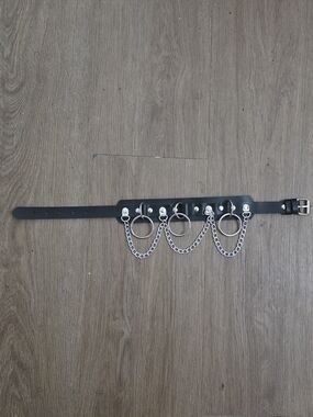 Black Faux Leather Chain Belt with Silver Rings